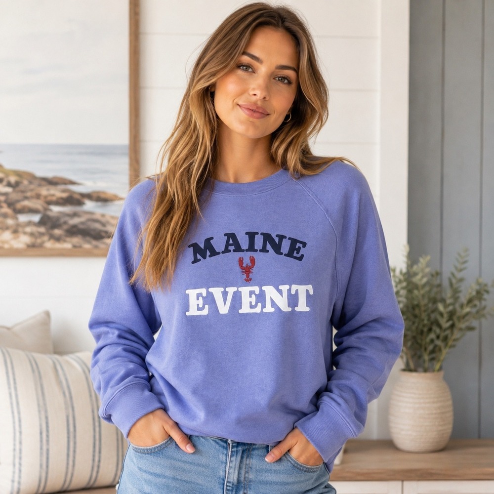 J. Crew Maine Event Lobster Graphic Raglan Sweatshirt Periwinkle Blue Small